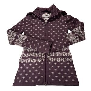 Athleta Womens XS‎ Purple Fair Isle Full Zip Knit Cardigan Sweater Wool Teton